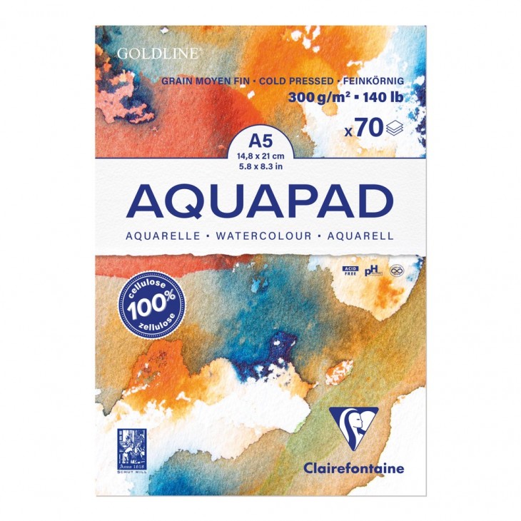 Clairefontaine Aquapad Glued Watercolour Pad - A5 - 70 sheets