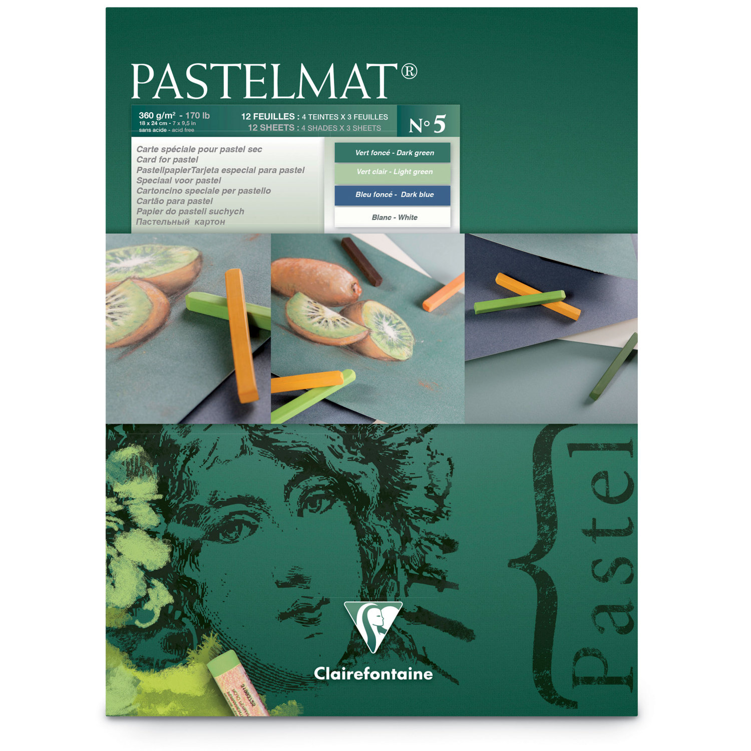 Clairefontaine Pastelmat Green Shades No.5 - 12 sheets 24 x 30cm
