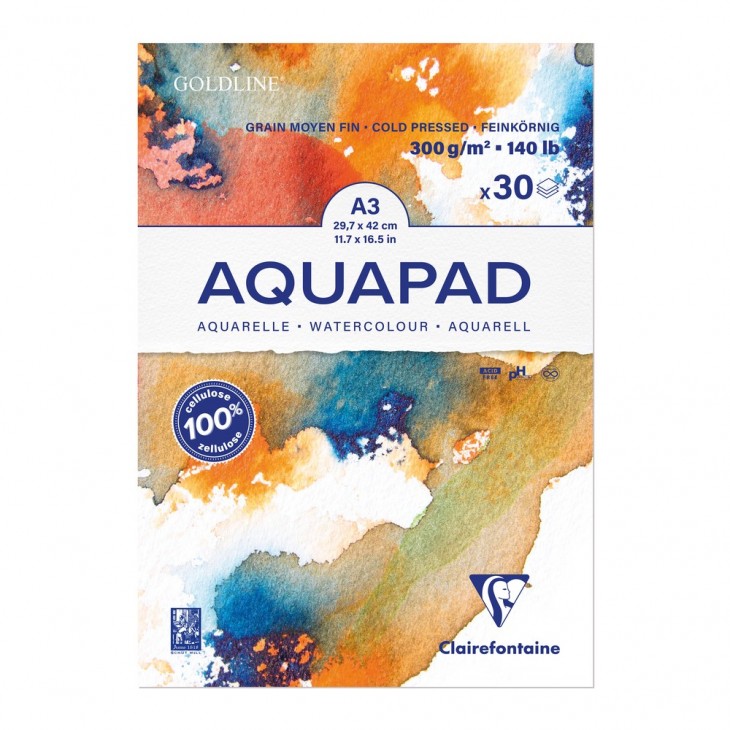 Clairefontaine Aquapad Glued Watercolour Pad - A3 - 30 sheets