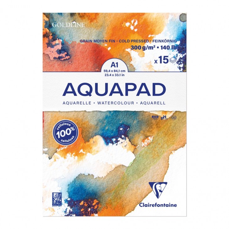 Clairefontaine Aquapad Glued Watercolour Pad - A1 - 15 sheets