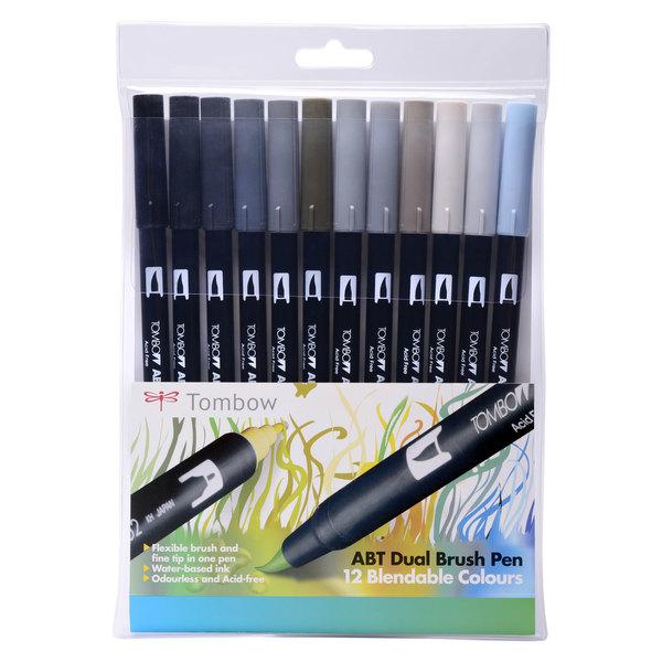 Tombow ABT Watersoluble Brush Pen Set of 12 - Grey