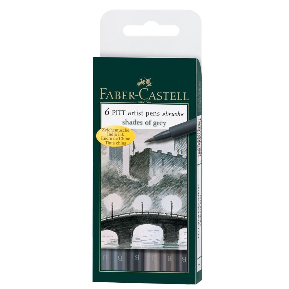 Faber Castell Pitt Brush Pen Set - Wallet of 6 Shades of Grey