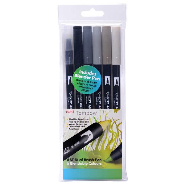Tombow ABT Watersoluble Brush Pen Set of 6 - Grey