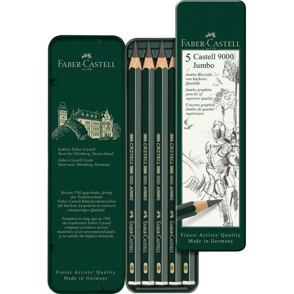 Faber Castell - Castell 9000 Jumbo Graphite Pencils - Set of 5