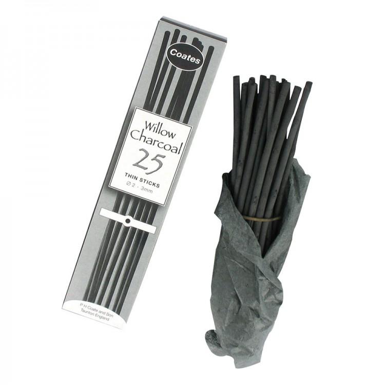 Coates Willow Charcoal - 25 Thin Sticks