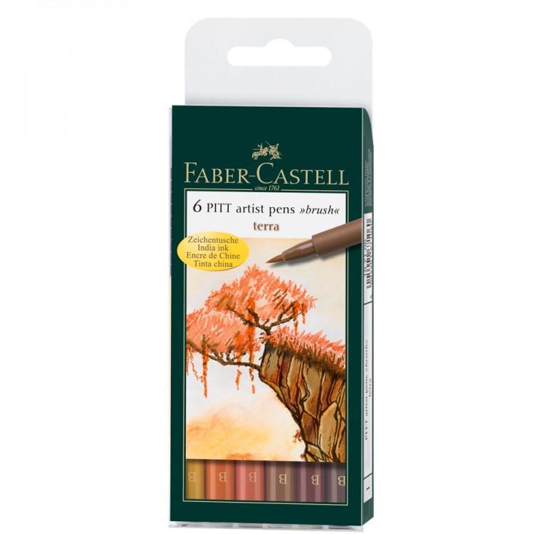 Faber Castell Pitt Brush Pen Set - Wallet of 6 Terra