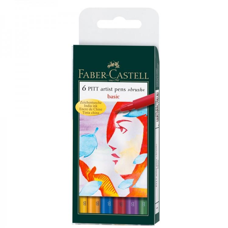 Faber Castell Pitt Brush Pen Set - Wallet of 6 Basic Colours
