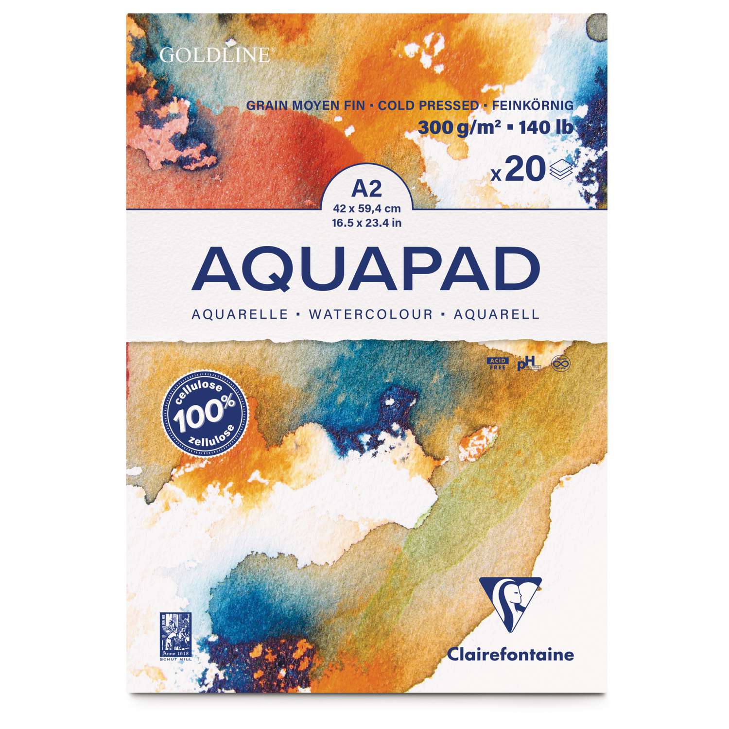 Clairefontaine Aquapad Glued Watercolour Pad - A2 - 20 sheets